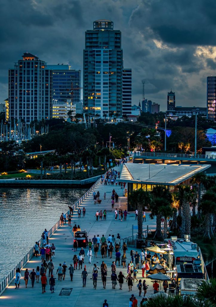 St Pete Pier at dusk and people