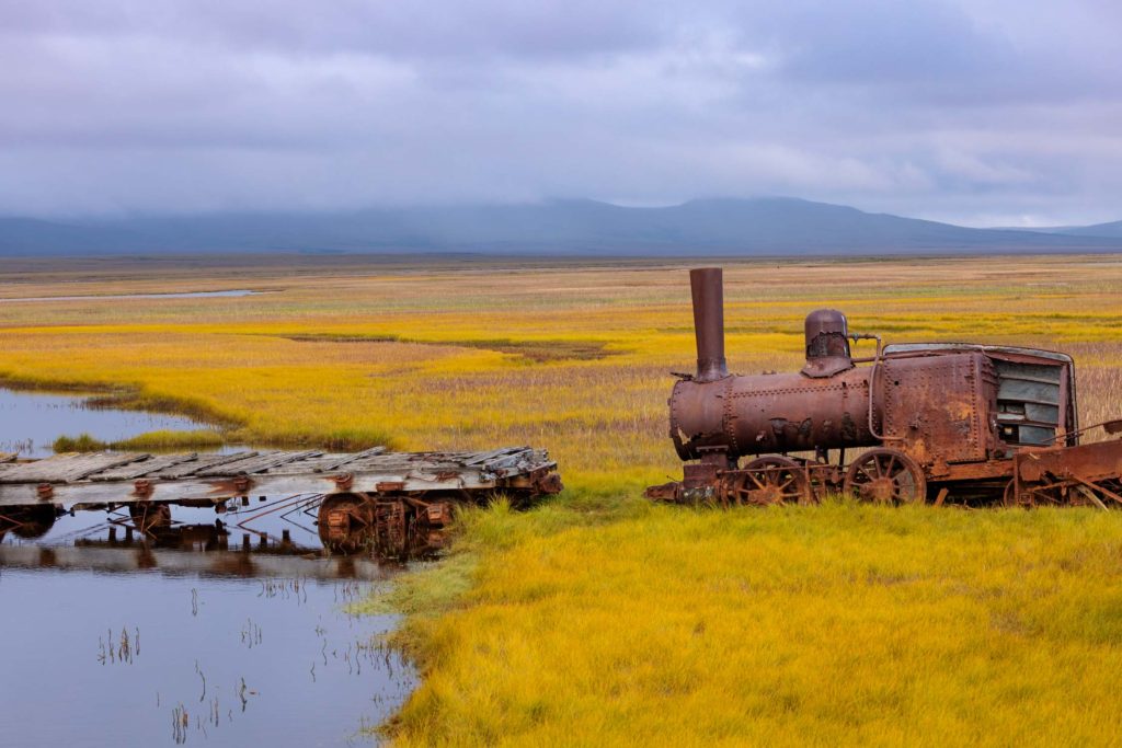 Last train to nowhere on fall tundra, Nome, Alaska